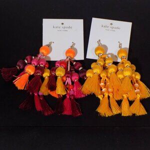 New w/$228 Tags Lot of 2 Kate Spade Pretty Poms Earrings Bundle Floss, Crystals
